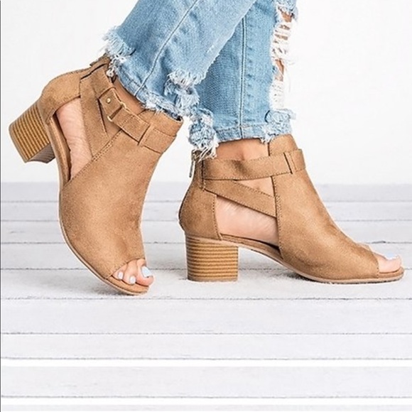juti Shoes - Brown Strappy Cutout Peep-Toe Bootie